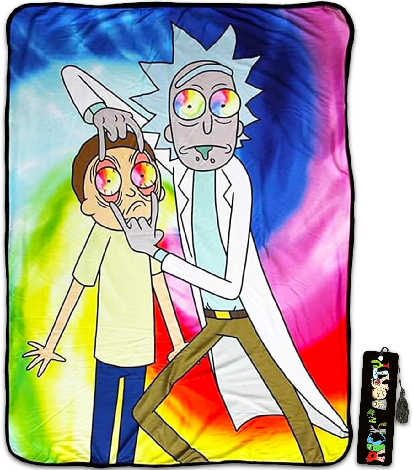 Rick and Morty Fleece Sherpa Lined Blanket - Bundle with 45" x 60" Blanket Plus Bookmark for Kids, Adults, Teens | Soft Rick and Morty Blanket Set