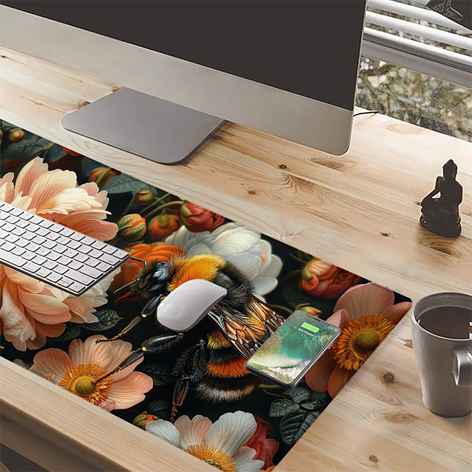 Abeja Alfombrilla Ratón Gaming XXL 1500x800x3mm, Alfombrilla Gaming Rosa Mousepad con Base de Goma Antideslizante, Impermeable Desk Mat para Teclado y Raton, Accesorios Gaming, Regalos de Hombre 0-5