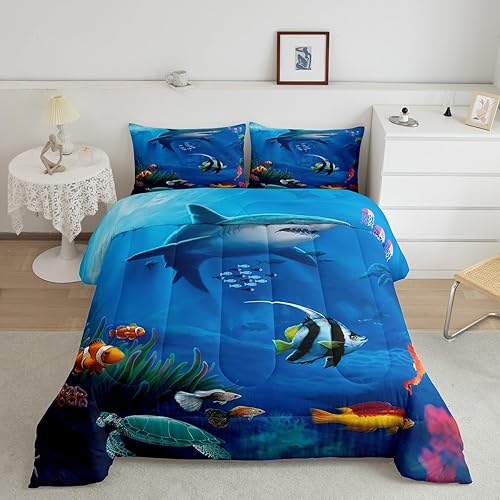 Miniatura 39 de Juego de edredón de olas oceánicas, tamaño Queen, juego de ropa de cama náutica retro con brújula de faro para mujeres, hombres y niños, decoración
