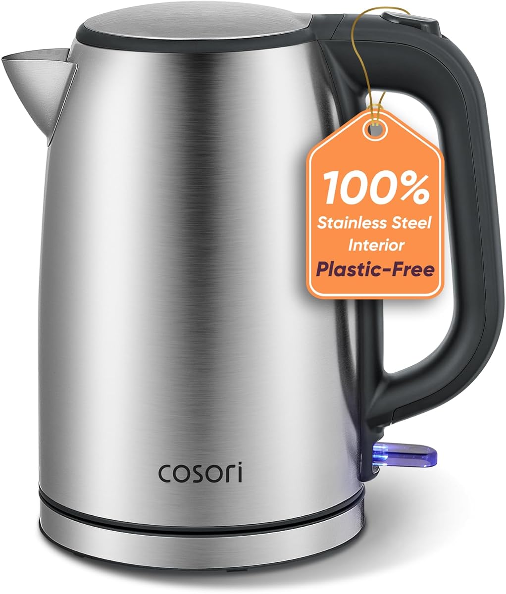 COSORI Electric Kettle, Stainless Steel Inner Lid, Filter and Spout, Automatic Shut Off & Boil-Dry Protection, Cordless, Durable Tea Kettle Boiler & Heater, 1.7L/1500W, Silver