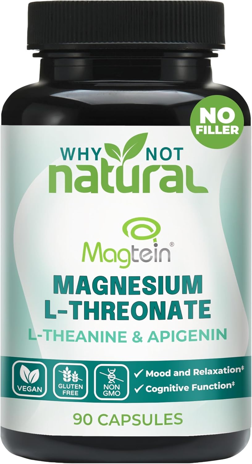 Magnesium L-Threonate Complex with Apigenin and L-theanine, 90 Capsules, Patented Magtein Supplement