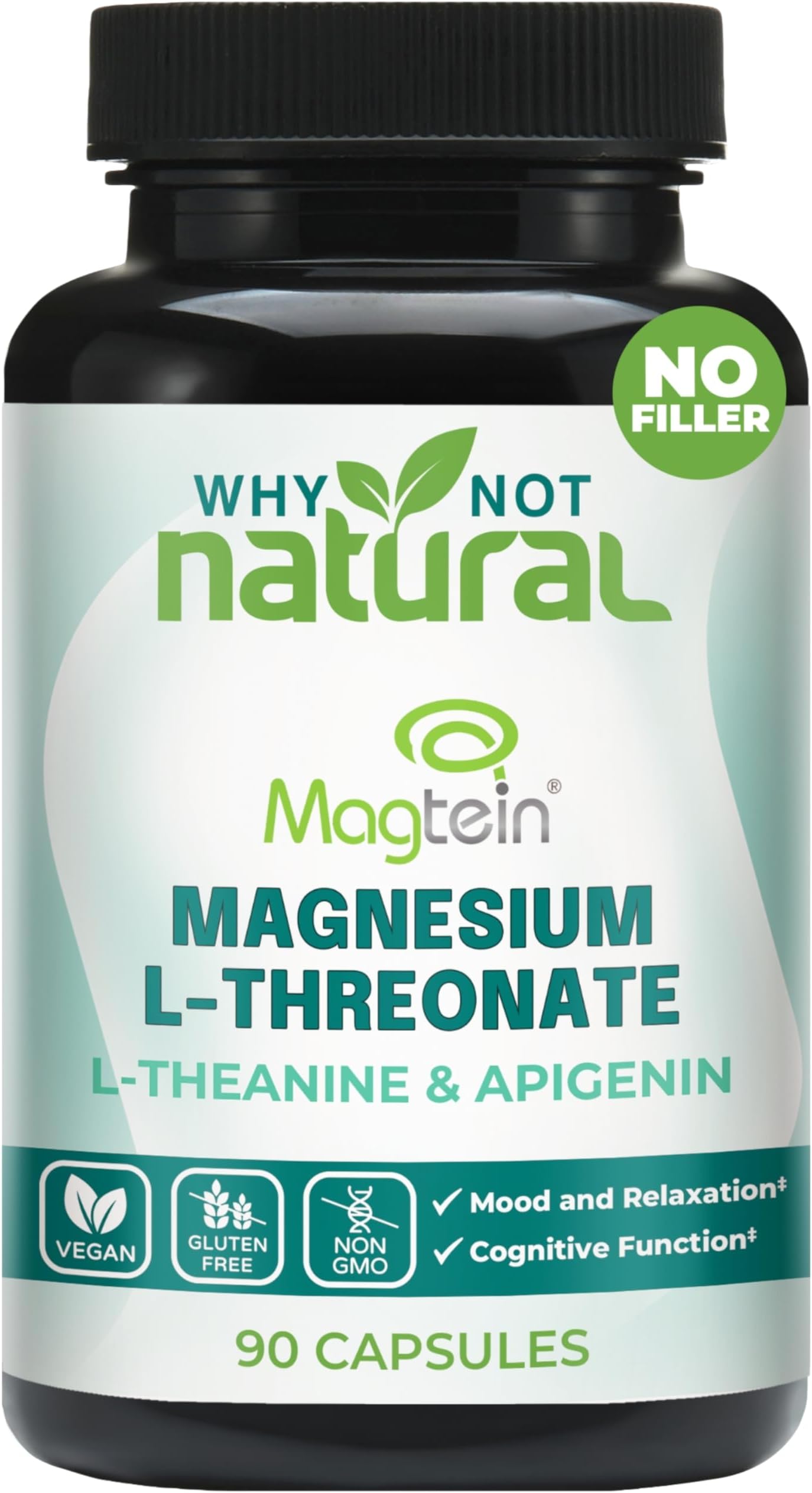 Magnesium L-Threonate Complex with Apigenin and L-theanine, 90 Capsules, Patented Magtein Supplement