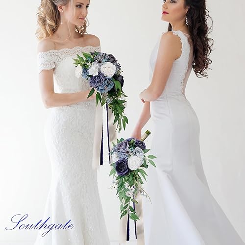 Miniatura 7 de SOUTHGATE Ramos de boda para novia, flores artificiales, ramos de dama de honor, ramo de novia flores artificiales para bodas, fiestas e iglesia,