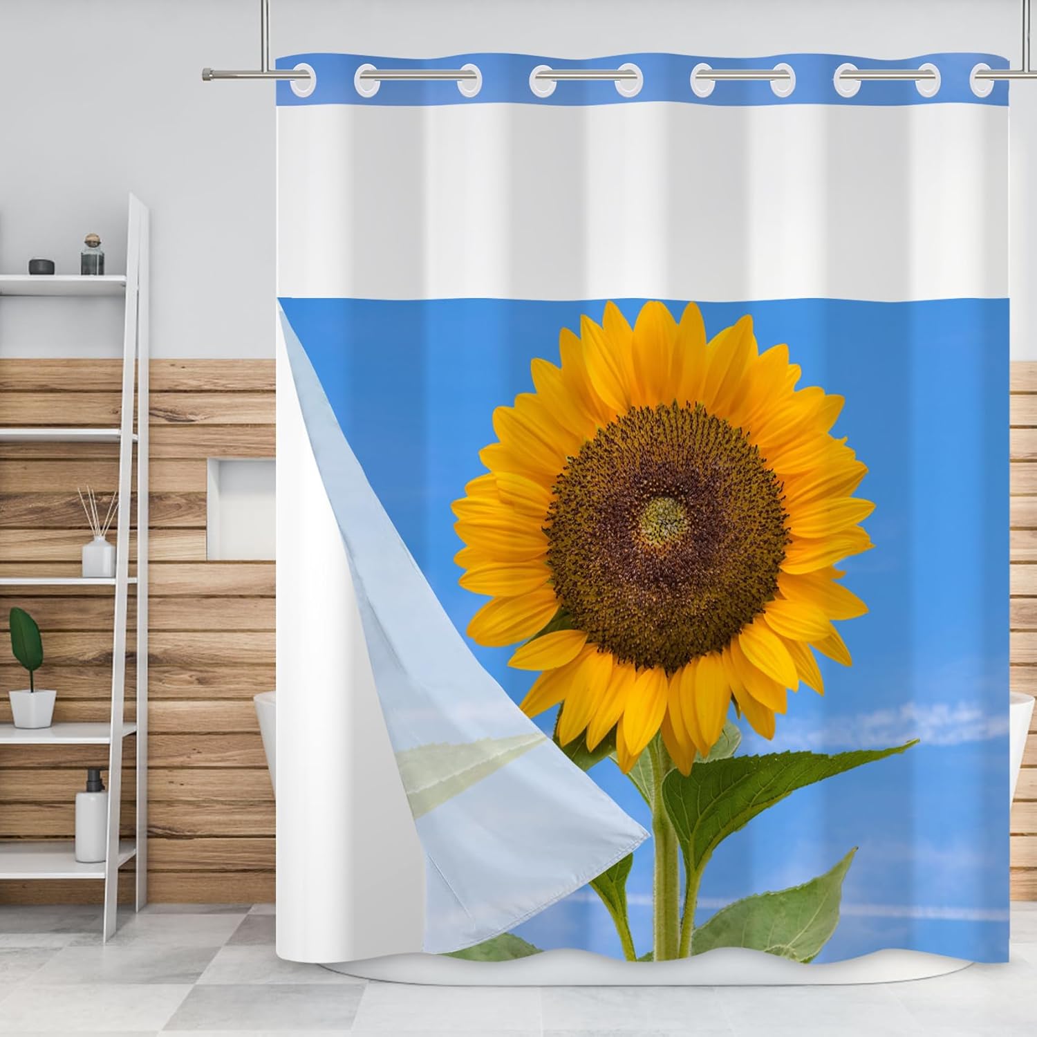 Baocicco Red Rose No Hook Shower Curtain with Snap in Liner Flowers Bloom Valentine Day Double Layers Waterproof Fabric with See Through Top Window Lover Hotel Shower Curtain and Liner Set 71x83 Inch