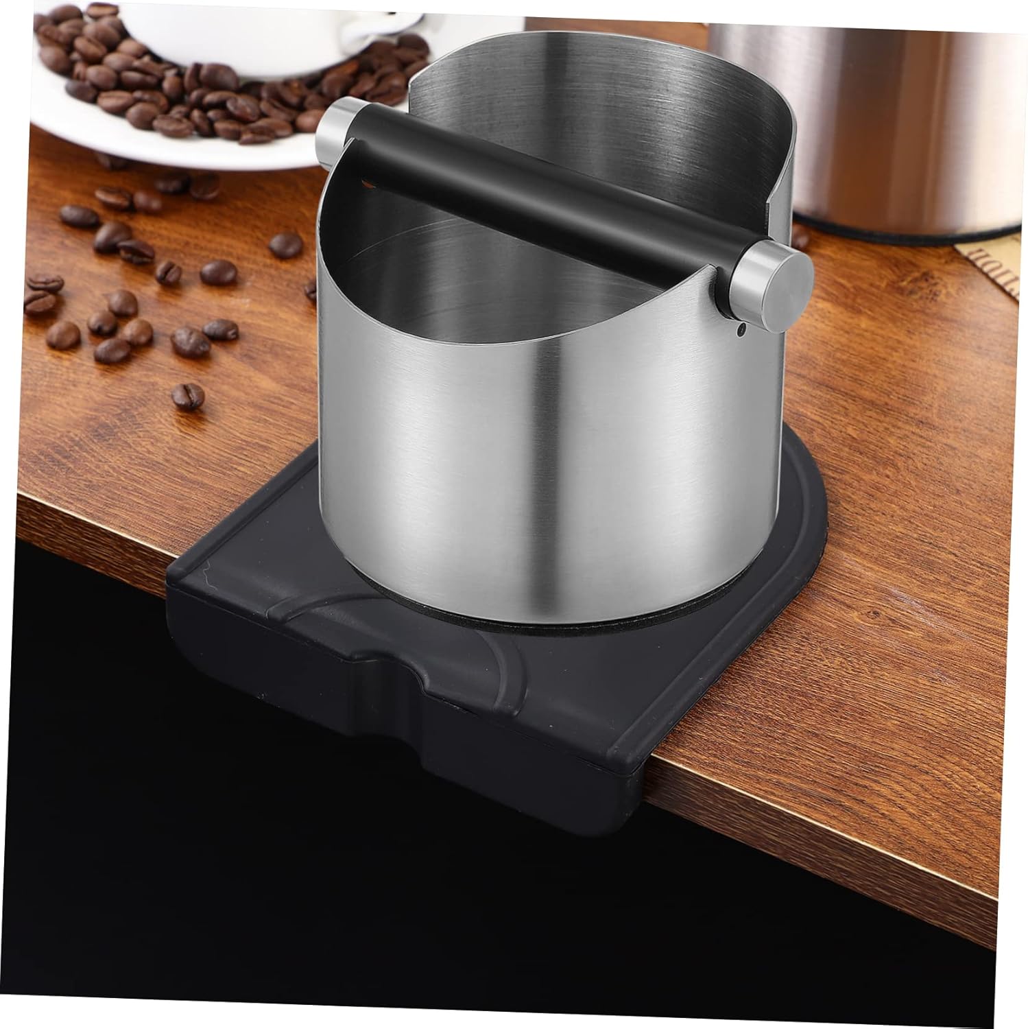 Waste Knock Box for Coffee Grounds Sturdy Stainless Steel Knock Bucket with Removable Knock Bar