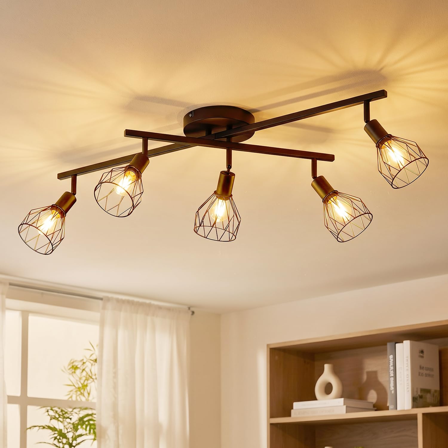 Lvwit 5 Way Black -E14-Lamp Shade:metal Ceiling Lights,Ceiling Spotlights,Industrial 5 Way Kitchen Lights Ceiling,Adjustable E14 Black Ceiling Spot Lights,Indoor Spot Light For Living Room Lights Ceilings(No Bulbs)