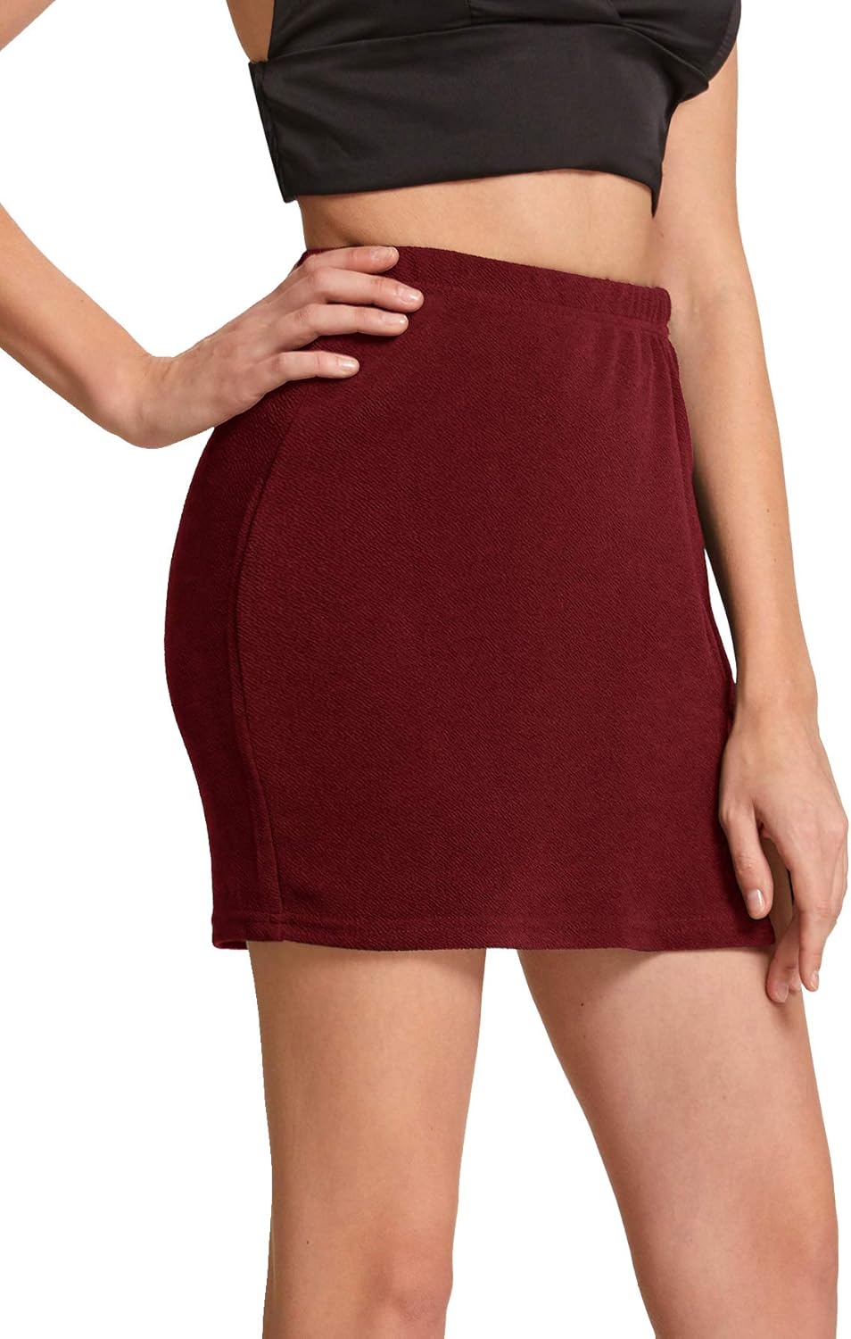 Floerns Women's Floral Print Bodycon Split Mini Skirt Burgundy Pure S