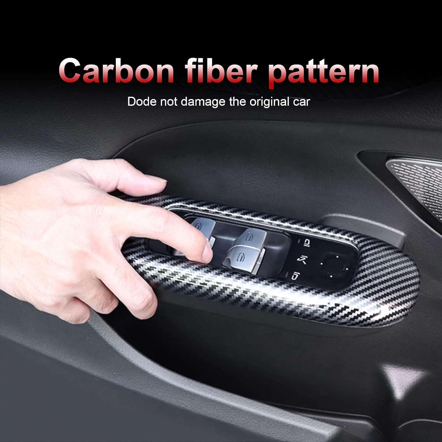 KUNGKIC for Benz W206 C-Class 2022 2023 C200 C300 Car Window Switch Control Panel Decor Interior Trim ABS Accessories 4PCS Carbon Fiber Pattern