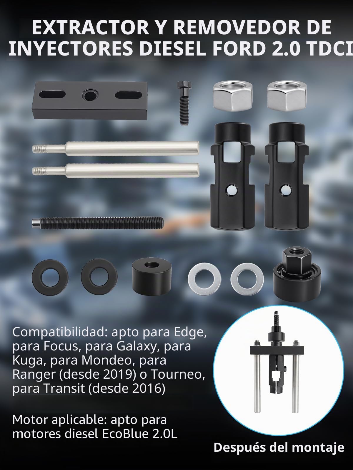 Kit de Extracción de Inyectores, para Fo Rd 2.0 TDCI EcoBlue Diesel, Juego Extractores, 303-1706 Compatible con Edge, Focus, Galaxy, Kuga, Mondeo, Tourneo, Transit