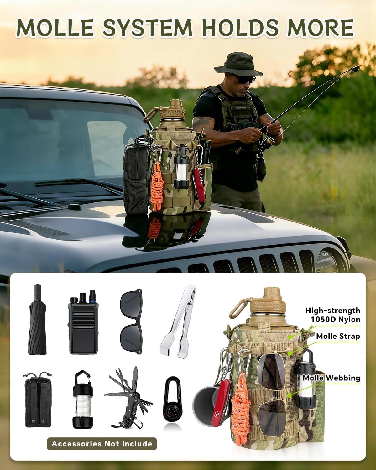 COOLYARD Half Gallon Water Bottle Insulated with Sleeve-64 oz Stainless Steel Water Jug with Strap Paracord Handle Metal Sport GYM Water Bottles for Hunting Hiking Travel Biking Camo CP - Image 5