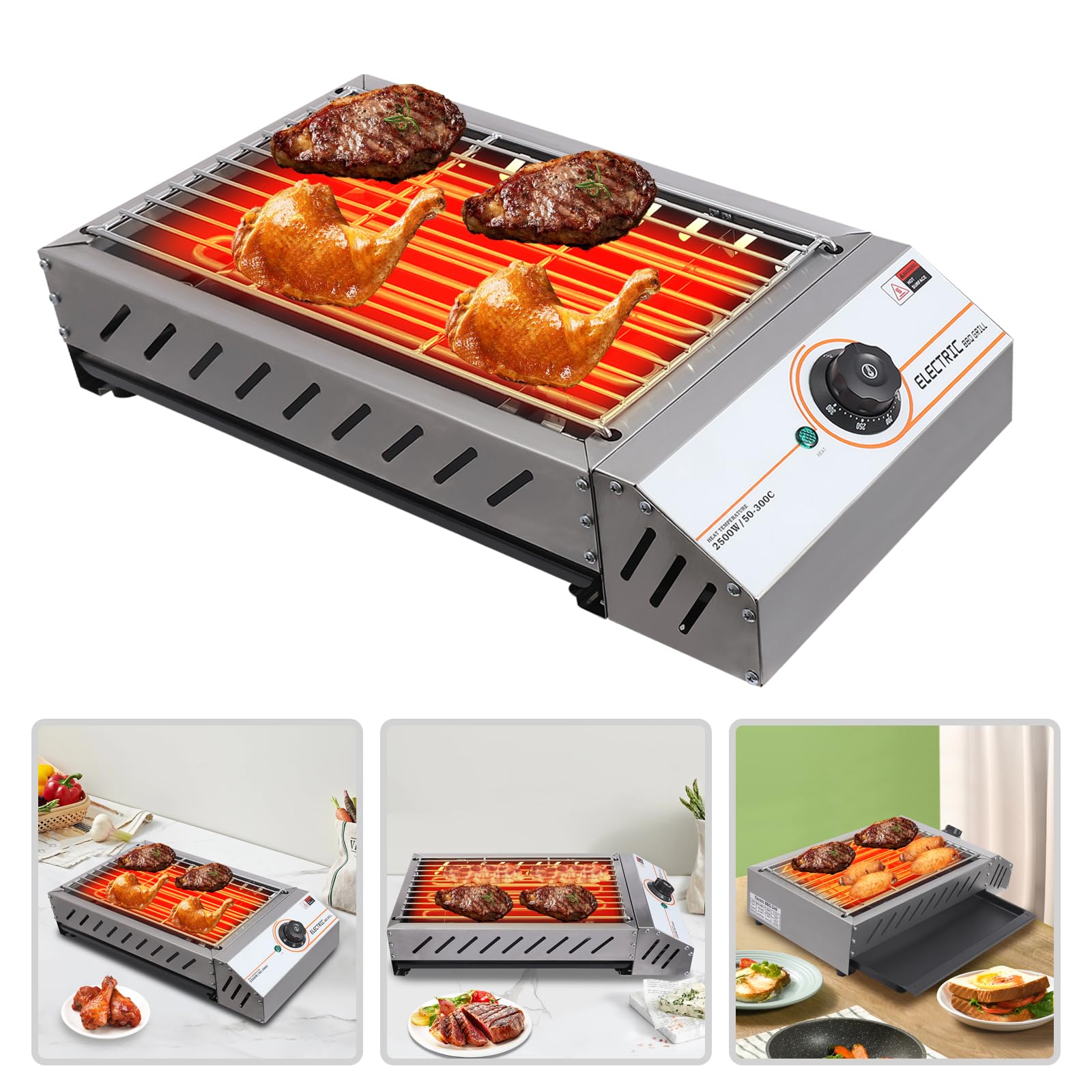 Barbecue elettrico da tavolo in acciaio inox, 2500 W