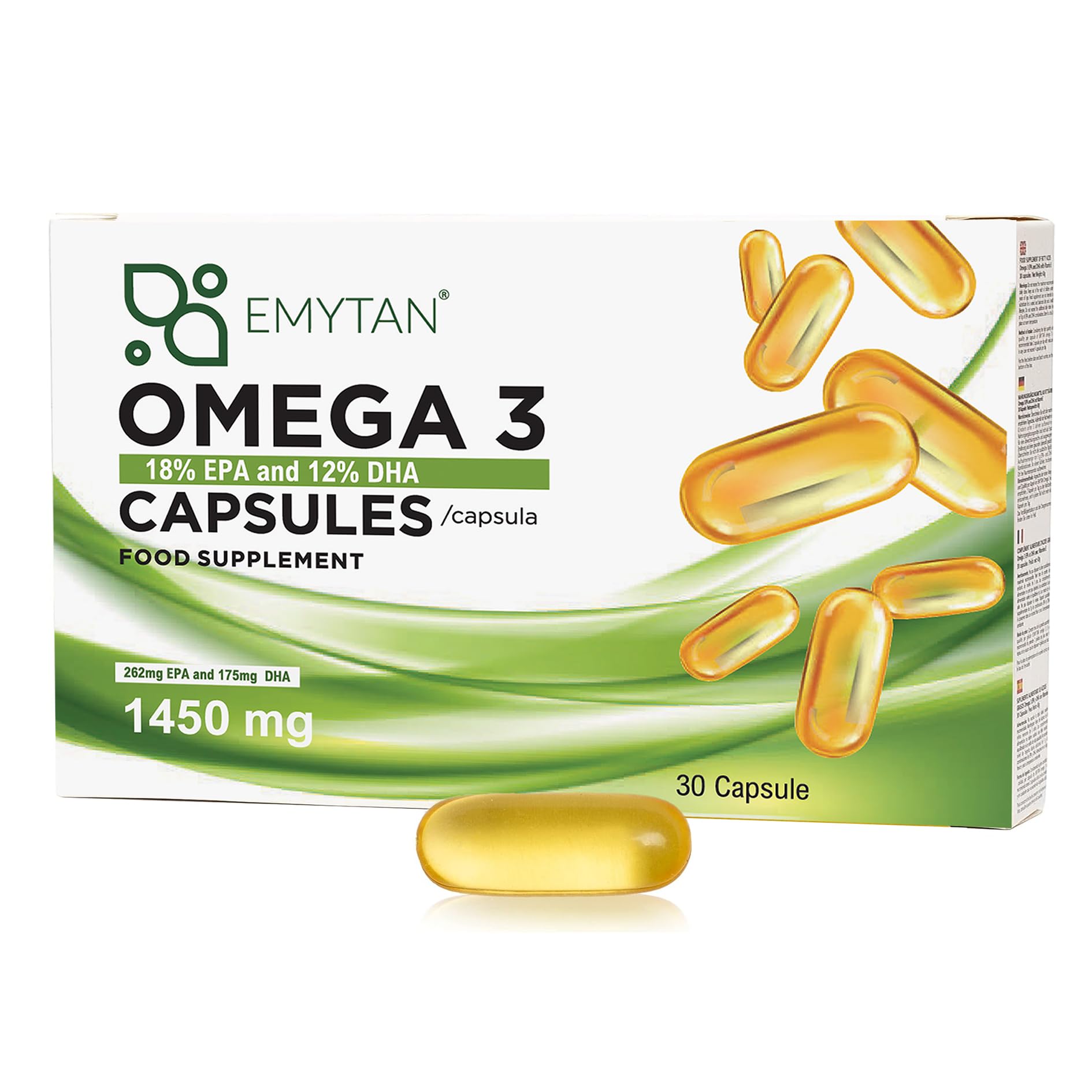 Omega 3 Alto Dosaggio 1450mg - 18% EPA e 12% DHA - Integratore Olio di Pesce Purificato - Supporto Funzione Cardiaca, Vista e Cerebrale - 180 Capsule