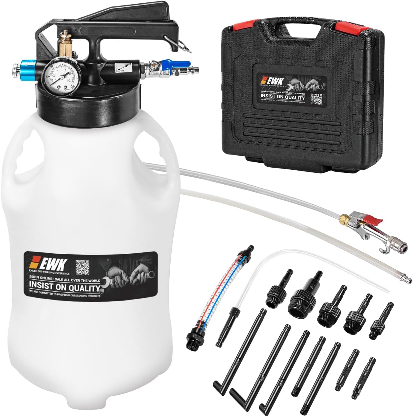 EWK 10L Pneumatic Transmission Fluid Pump, Extract & Refill System with 14 Universal Adapters, Heavy-Duty Fluid Evacuator for Clean, Efficient ATF Service, Ideal for DIY Owners, Technicians