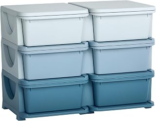 Qaba 3 Tier Kids Storage Unit, 6 Drawer Chest Toy Organizer Plastic Bins for Kids Bedroom Nursery Kindergarten Living Room for Boys Girls Toddlers, Blue
