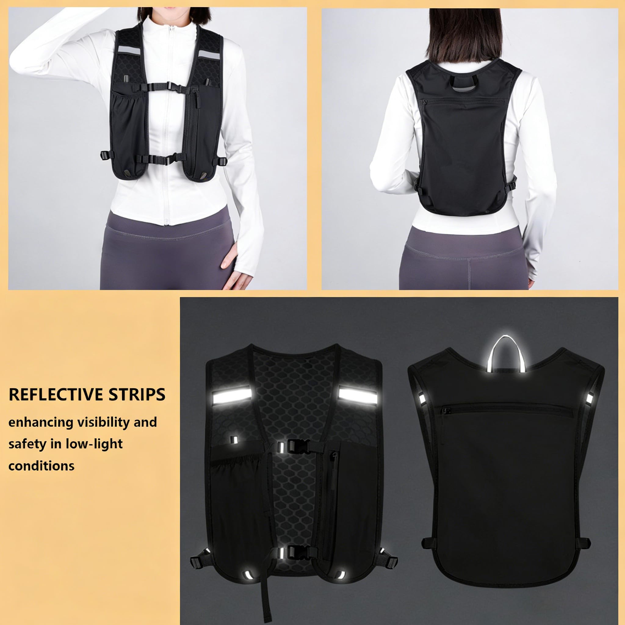 Running Vest，Lightweight & Breathable Hydration Backpack with Cooling Towels,Reflective Running Backpacks for Women & Men,Running Phone Holder for Cycling Hiking - 5