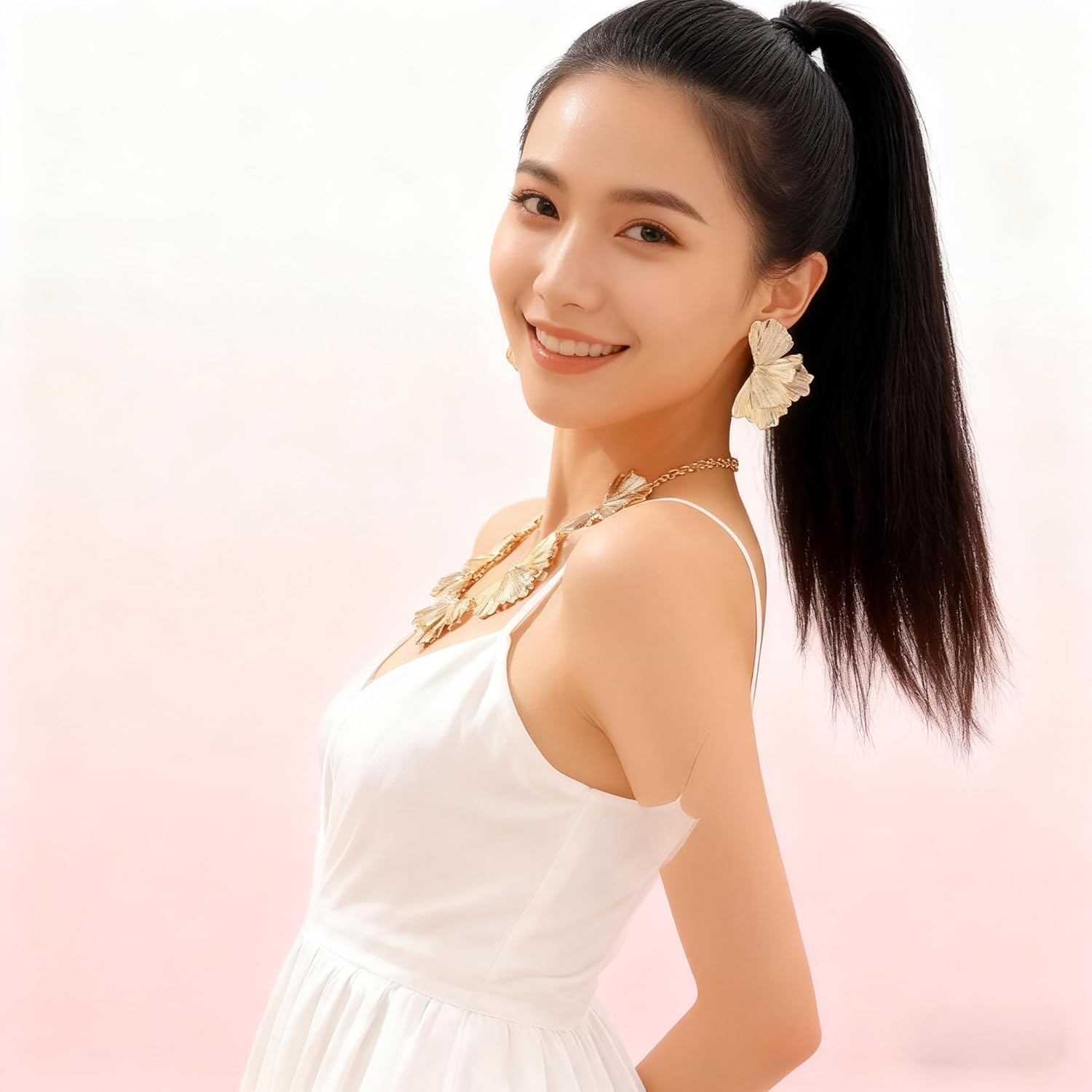 Jewelry Set for Women Irregular Geometric Flower Necklace and Leaf Earring Set Chunky Statement Necklace Sectored Petal Necklaces Jewelry - Image 6