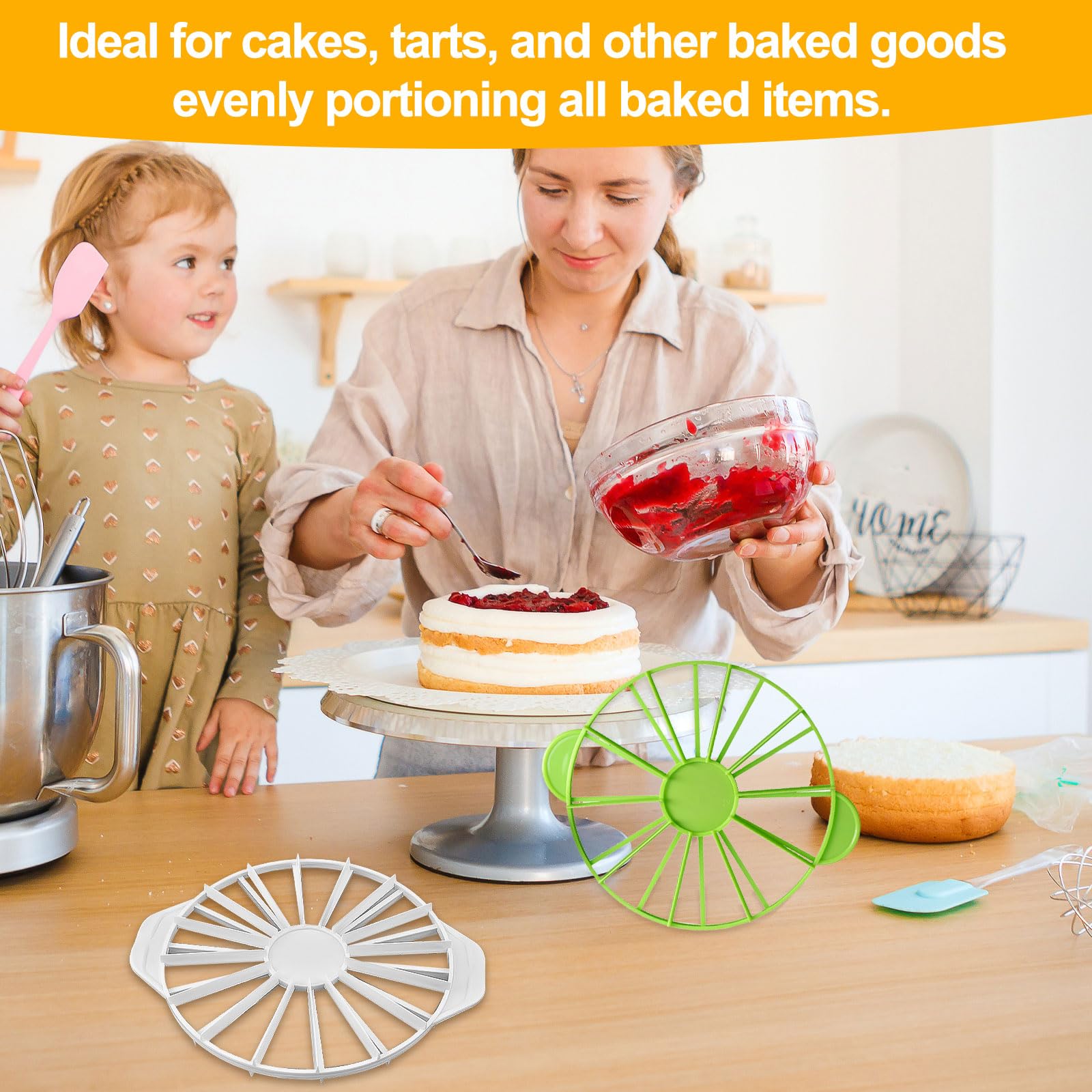 2 Pièces Séparateurs à Gâteau Ronds, 1 Pièces 10/12 Vert + 1 Pièces 14/16 Blanc, Matière Plastique, Aide à la Découpe Réglable pour Couper des Parts de Gâteau Régulières