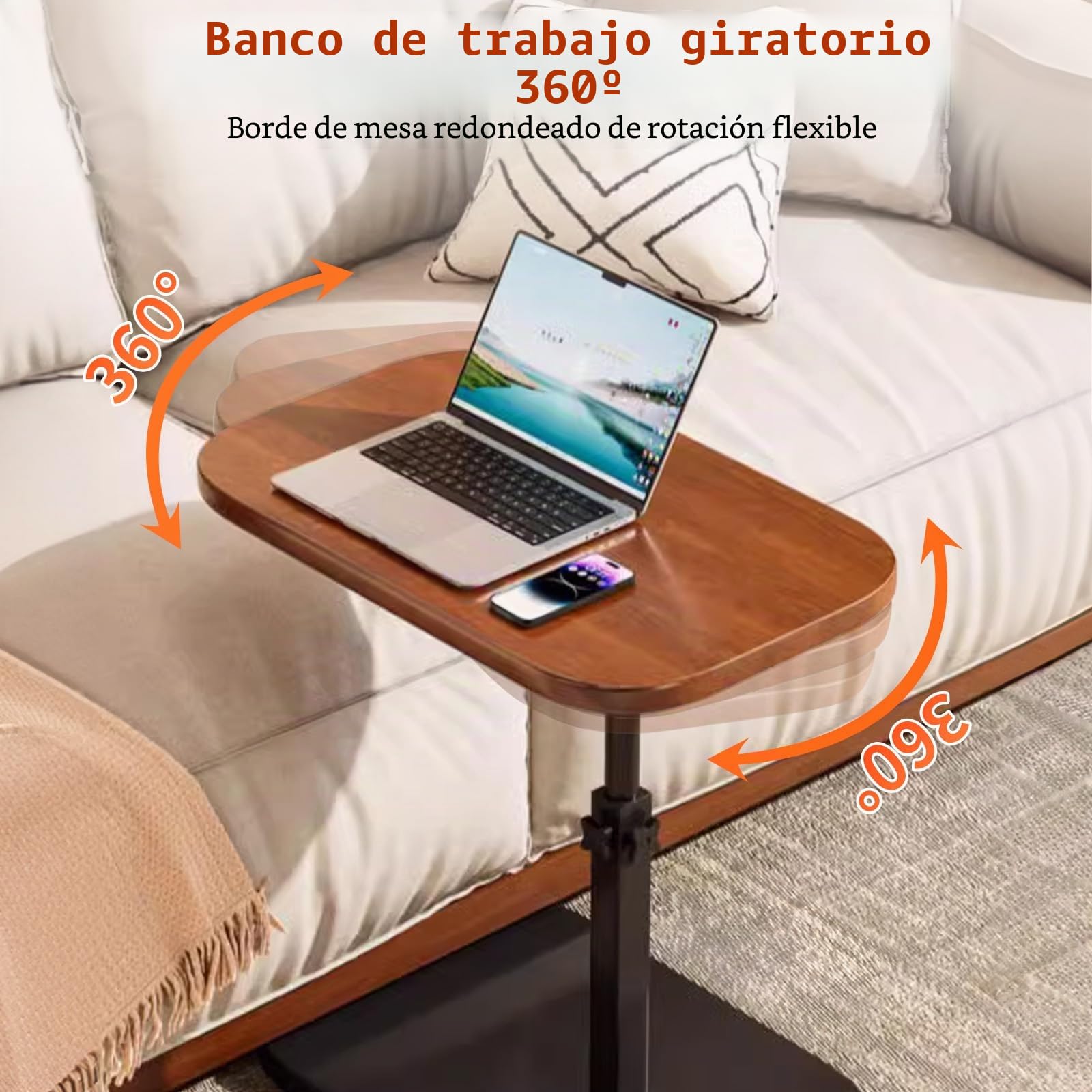 Mesa Auxiliar Forma C, Altura Ajustable – 45 * 30cm – Multifuncional para Uso En Sofás Y Camas, Función De Rotación A 360°, Superficie Resistente Al Agua Y Al Aceite, Laptops Y Comidas