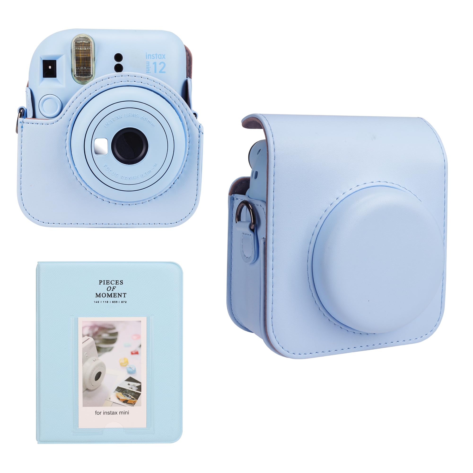 Custodia per fotocamera e album fotografico a 64 tasche, compatibile con Fujifilm Instax Mini 12, in pelle PU, portatile, mini 12, con tracolla regolabile e album fotografico, blu, PICCOLO