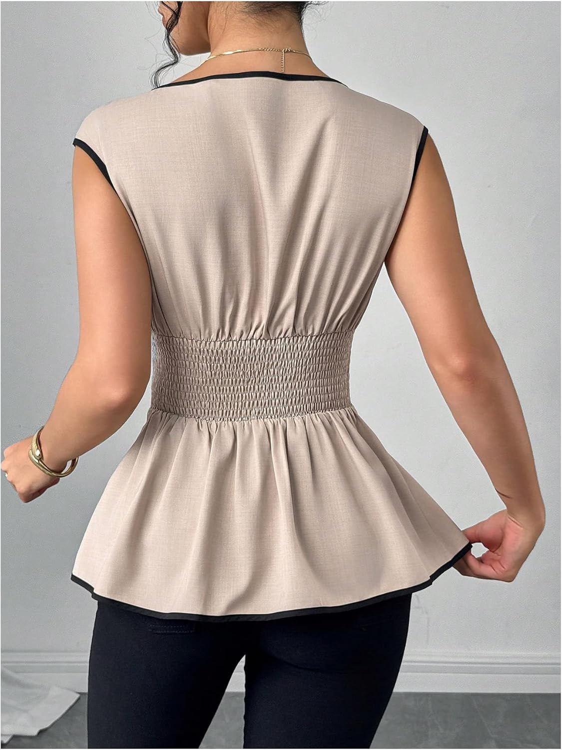 SOLY HUX Women's Square Neck Cap Sleeve Blouse Peplum Asymmetrical Summer Casual Work Tops - Image 2