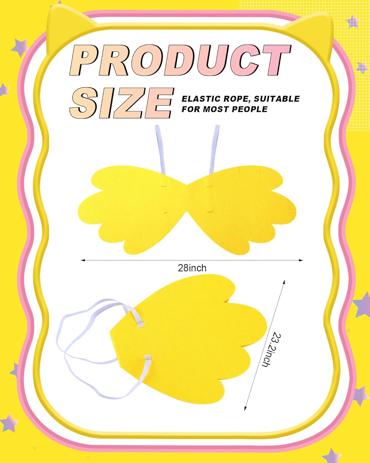 5 Pcs Halloween Foal Costume Set Include Pink Long Wig with Hairnet Yellow Felt Wings and Resin Hairband White Butterfly Hair Clips for Halloween Foal Cosplay Accessories - Image 5