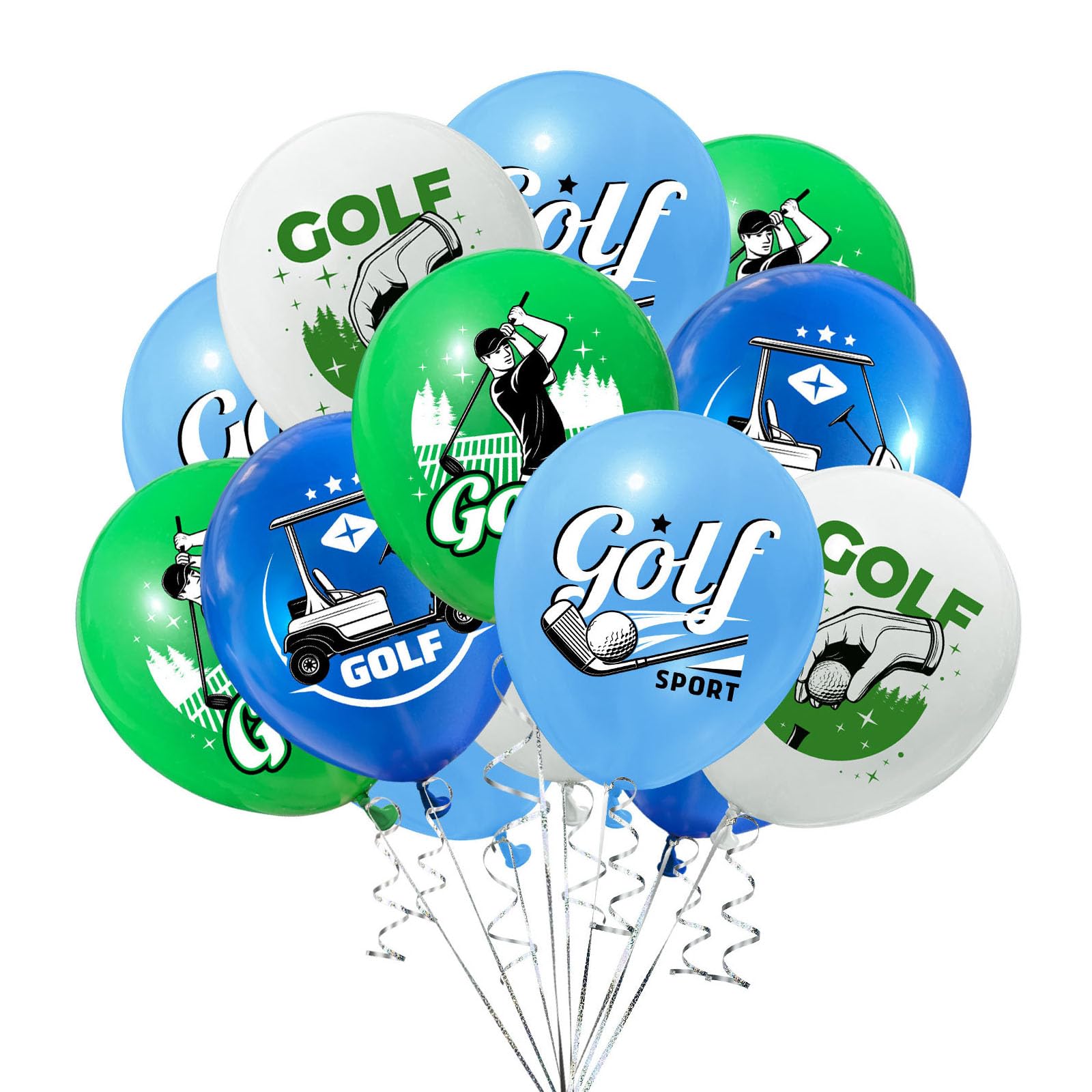 Fesnova Golf Luftballons, 12 Stück Golf Ballons, 12 Zoll Golfpartyballons, für Golf Thema Geburtstagsfeier Dekoration, Sport Golfballon, Blau, Grün, Weiße Ballons