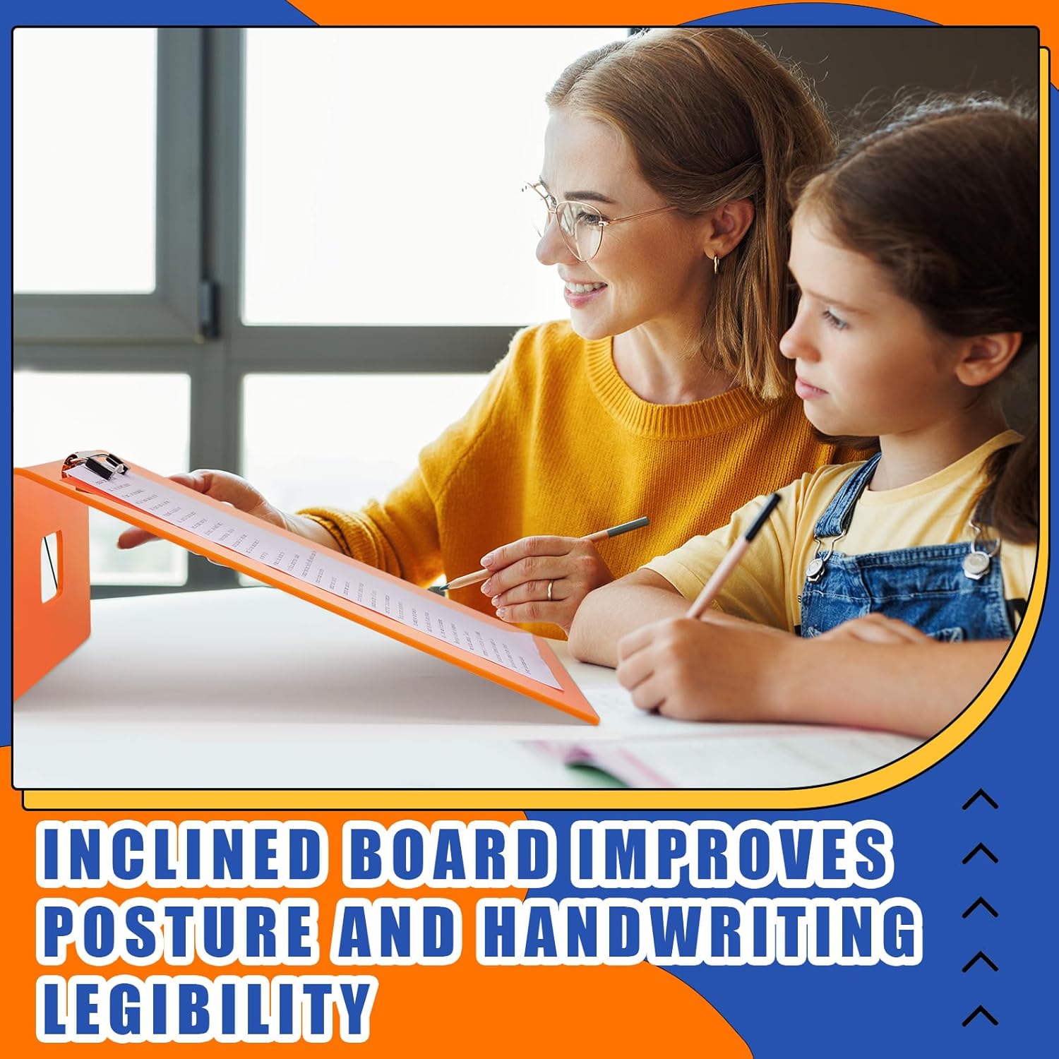 Pasimy 2 Pcs Slant Writing Board 13 x 13 Inch Heavy Duty Large Sloped Clipboard Writing Board Sloped Surface to Improve Handwriting Legibility Posture Reading Positioning Grasp and Endurance(Orange)