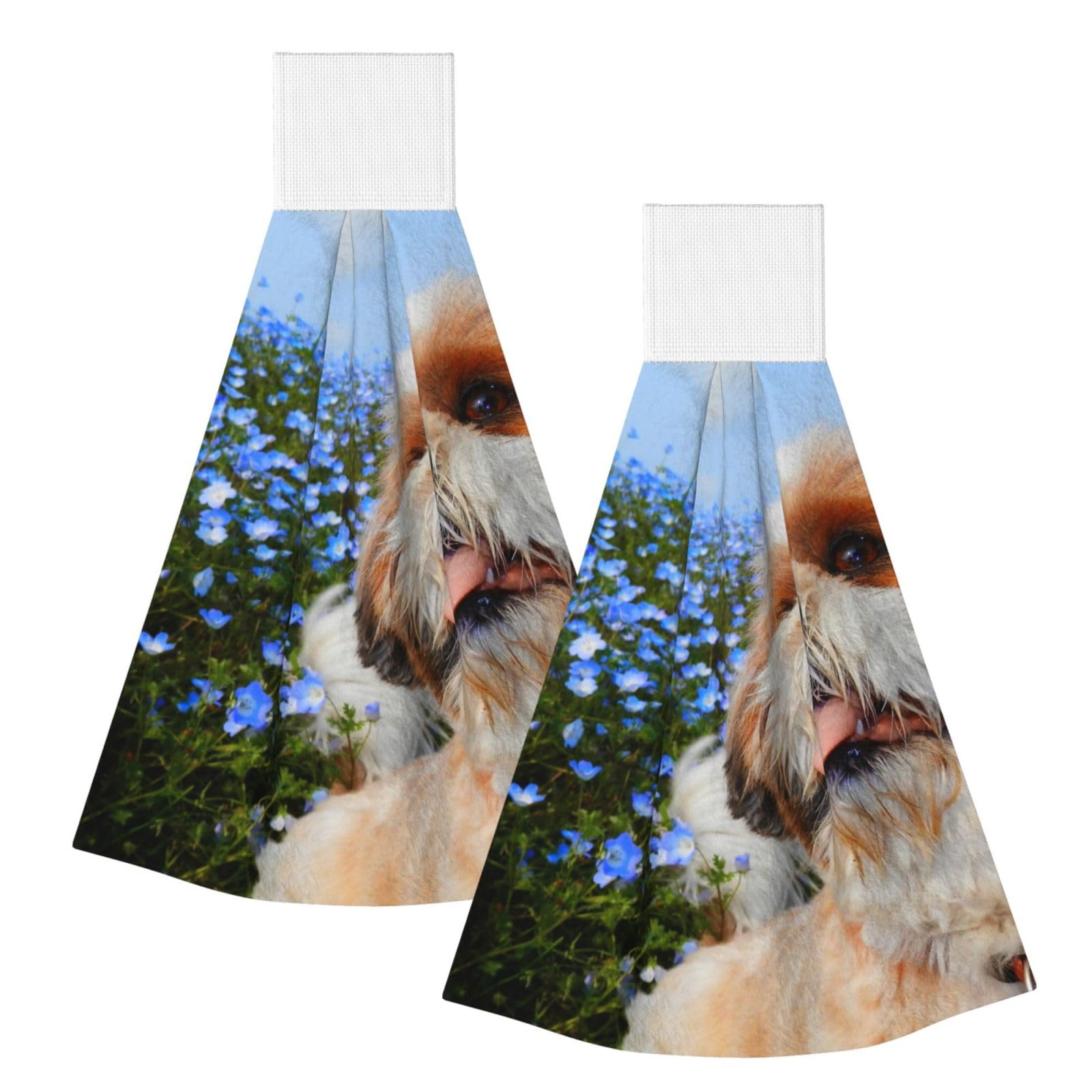 DOPKLNA Shih Tzu Close-up, 2 Pcs Hanging Coral Fiber Hand Towels for Bathroom, Absorbent Kitchen Towels
