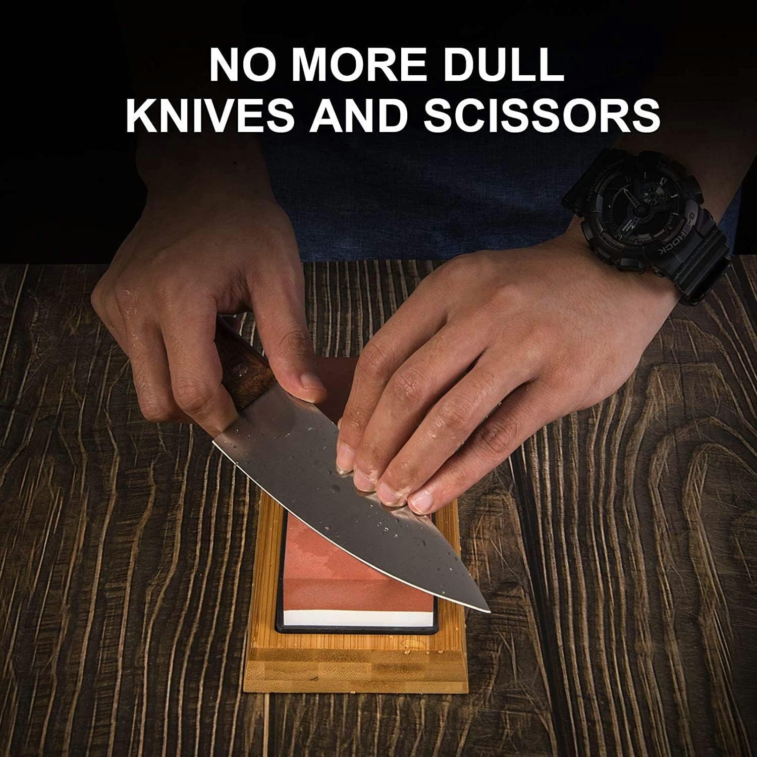 Mega-Loopolis Knife Sharpening Stone set,4 Side Grit 400/1000 3000/8000 Knife Sharpener Whetstone Kit With Cut-Resistant Gloves,Knife,Non-slip Bamboo Base,Flatting Stone,Angle Guide and Leather (A)
