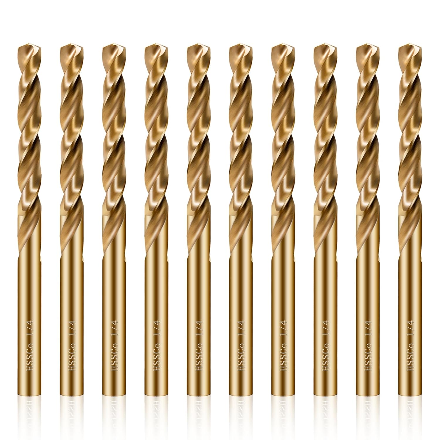 1/4" Cobalt Drill Bit Set,10Pcs M35 High Speed Steel Jobber Length Kit Premium Metal Drill Bits for Hardened Steel Stainless Steel Cast Iron Plus Wood Plastic (1/4"-10 PCS)
