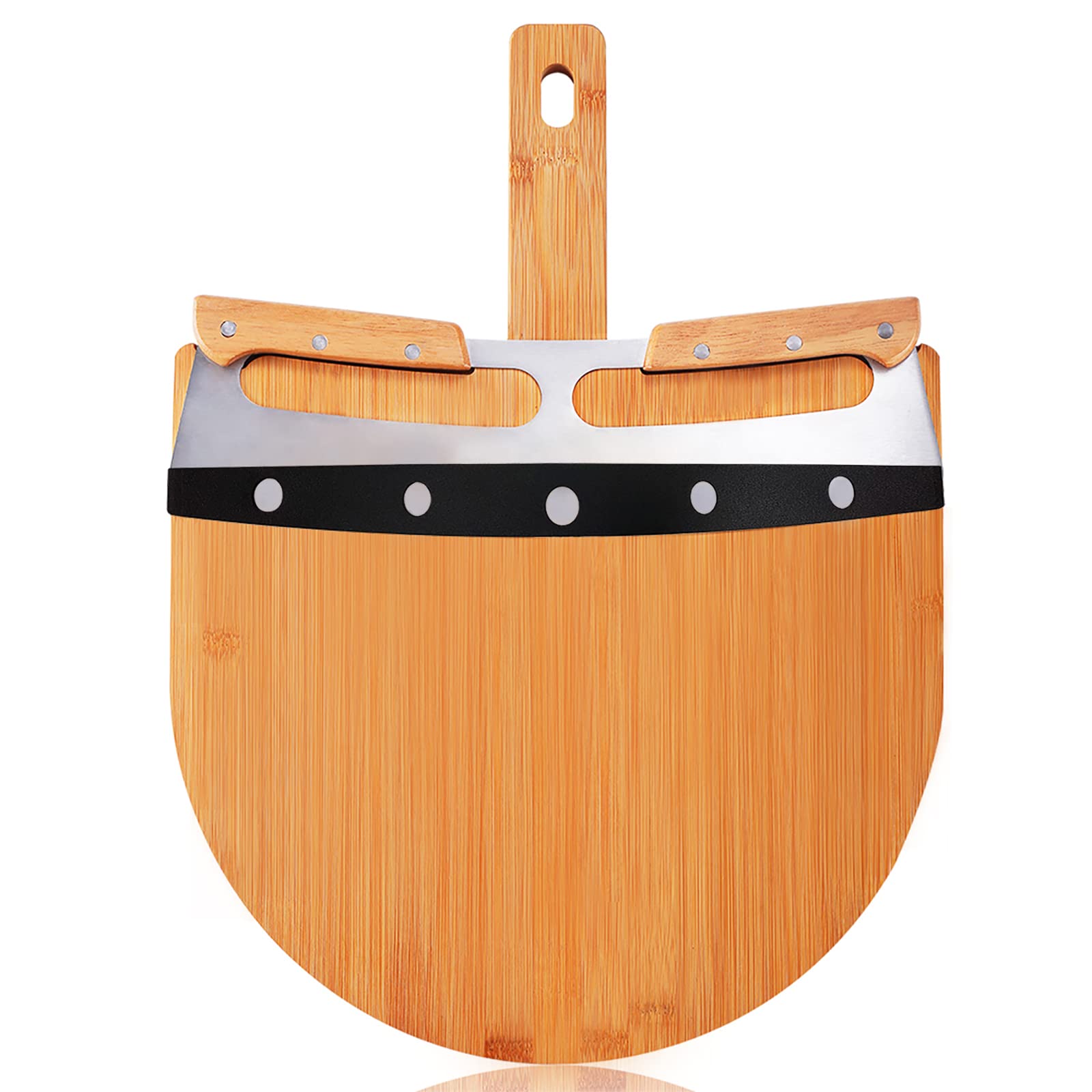 Natural Bamboo Pizza Peel 13.7 x 12.8 inch with Magnetic Cutter Rocker Set Pizza Paddle for Homemade Pizza Cutting Board Serving Board with Handle Easy Storage