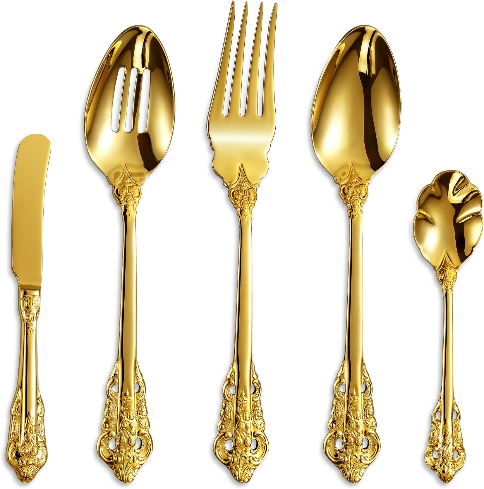 KEAWELL Gorgeous 5-Piece 18/10 Stainless Steel Hostess Serving Utensil Set, Gold