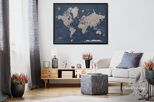 Miniatura 2 de Mapa del mundo con alfileres para marcar lugares  Arte de pared de mapa del mundo enmarcado  Mapa del viajero del mundo premium (40 x 30)