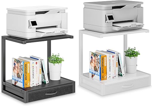 YAOHUOO 2-Tier Desktop Printer Stand with Fabric Drawer, Prtiner Table with Storage Shelf, Desk Organizer for Home Office,3D Printer,Fax Machine,Scanner, 17.3"x11.8"