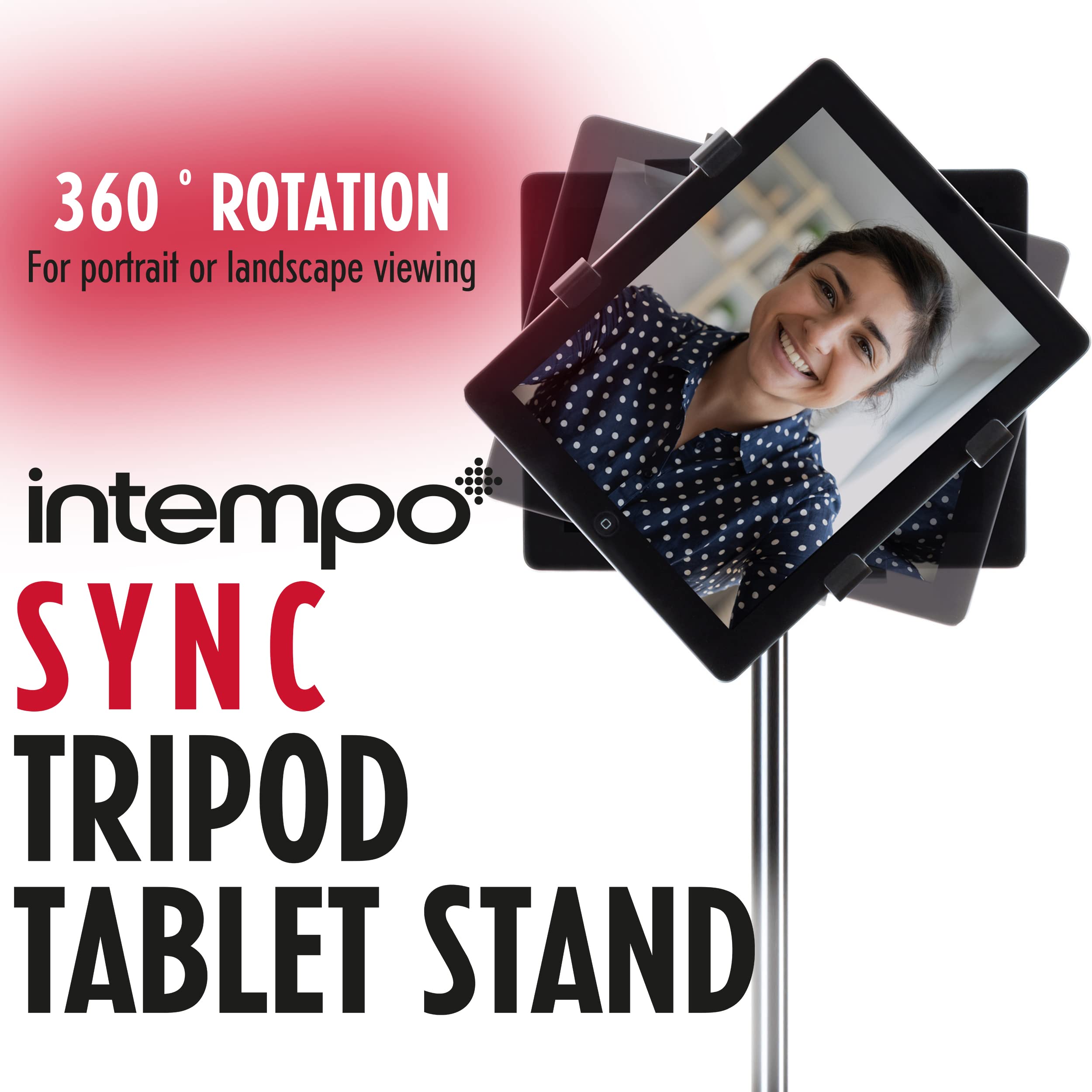 Soporte para tablet y teléfono con trípode Intempo EE5964BLKSTKEU Sync, extensible hasta 2M, soporte ajustable de 360 grados, diseño manos libres, perfecto para llamadas de vídeo y vídeo