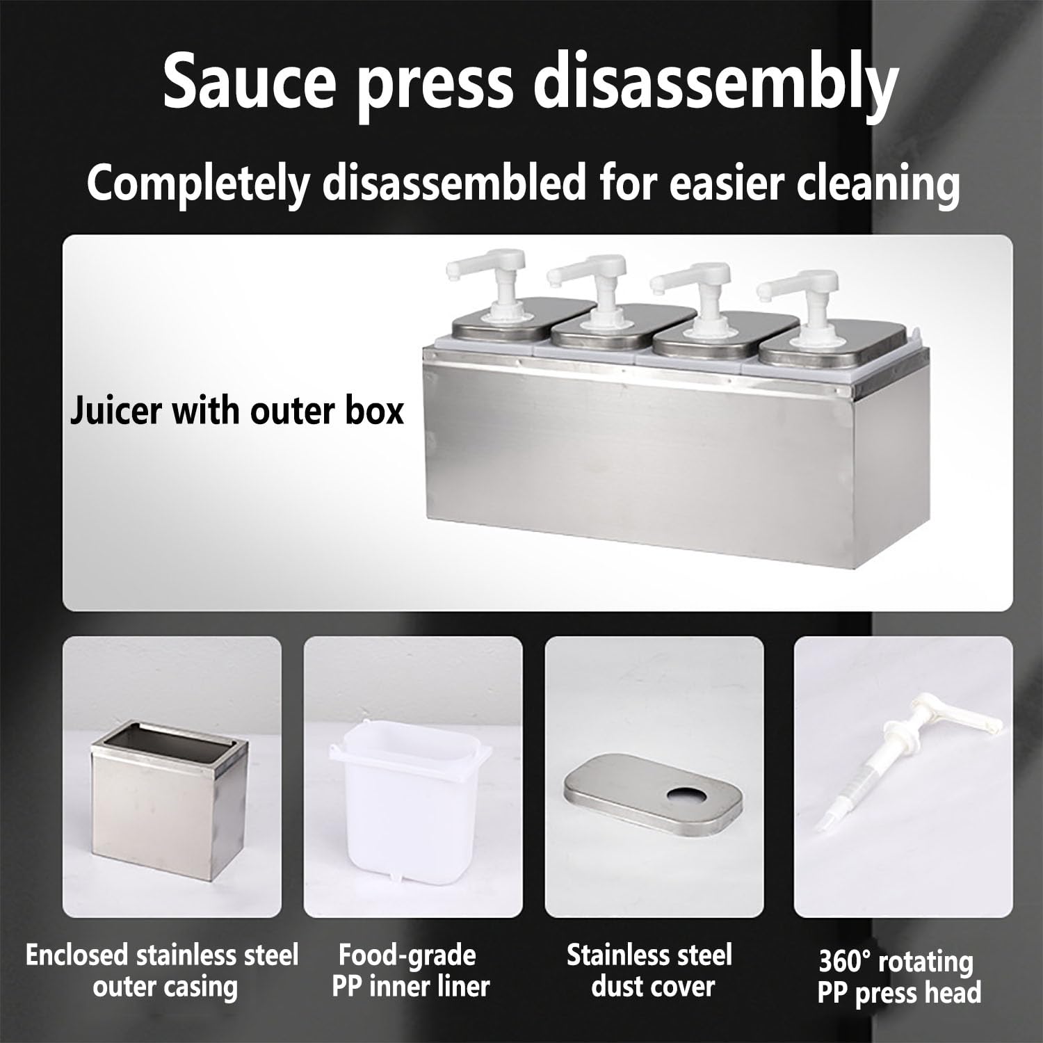 Pompa dispenser per salse, stazione di condimento di grande capacità con testa di pressione rotante a 360°, rimbalzo rapido per ketchup, senape, sciroppo, cucina, casa, ristorante