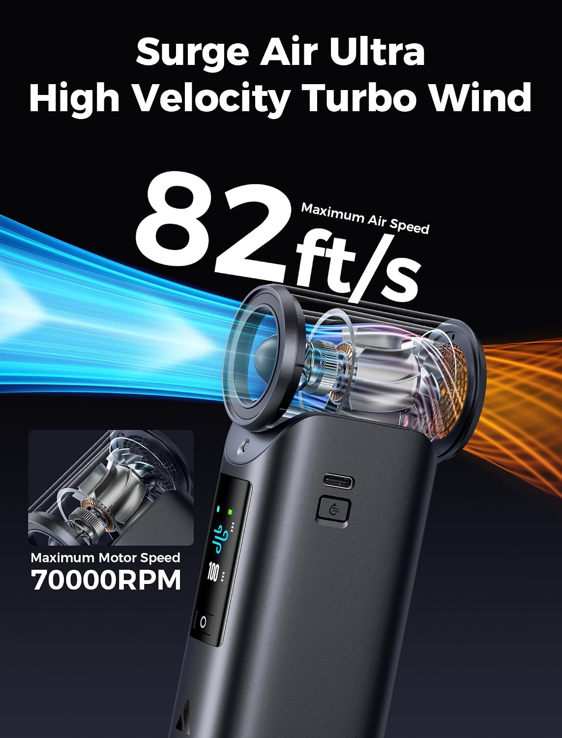 Aecooly Active Cold Air Portable Cooling System, 18°F Drop in 10s Mist Chill, 70000RPM High Speed Wind, 7000mAh Large Battery Handheld Fan, Color Touchscreen Personal Fan, Gifts, Travel -Black
