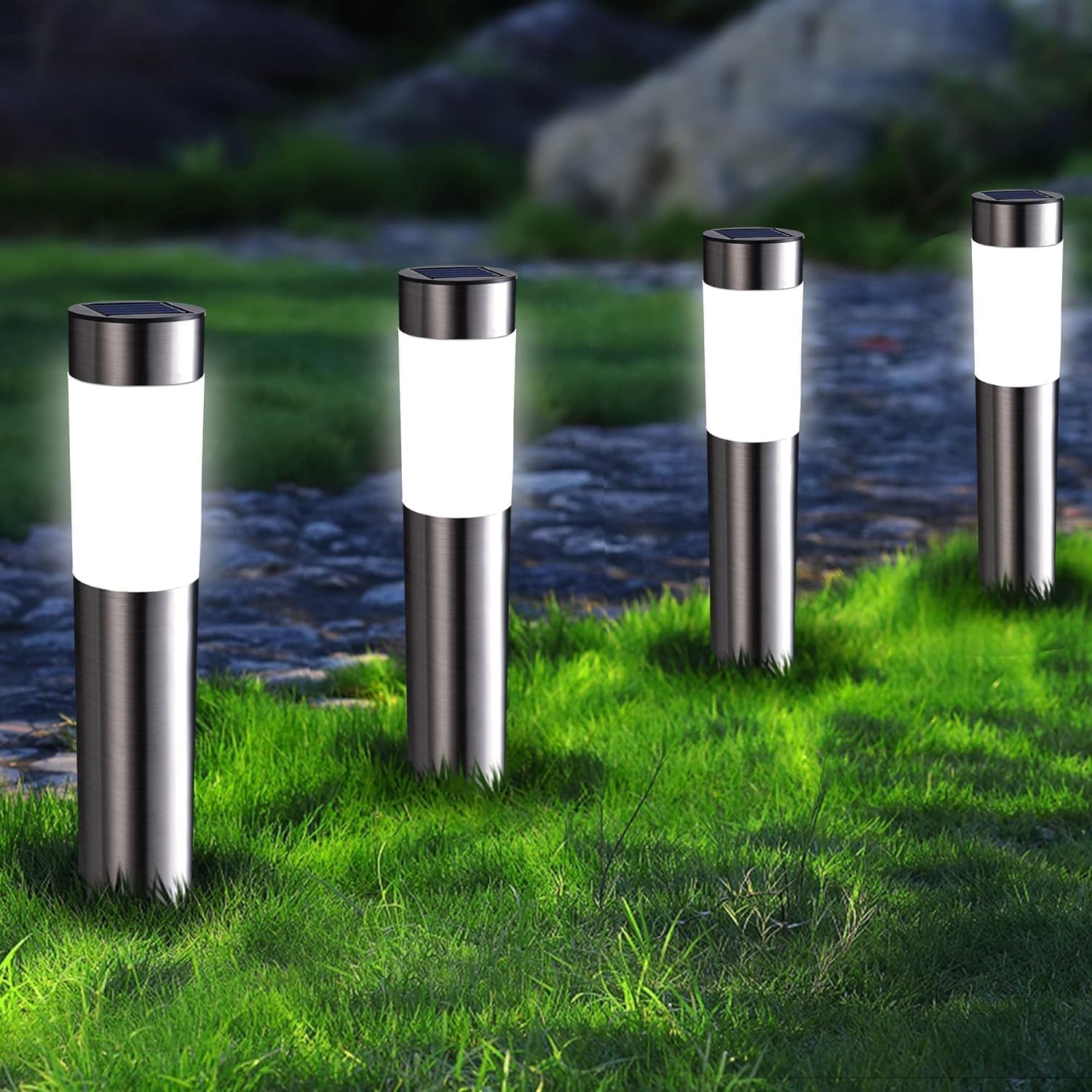 Joomer Solarlampen für Außen 4 Stück Edelstahl LED Solarleuchten Garten Außenleuchte Wetterfest