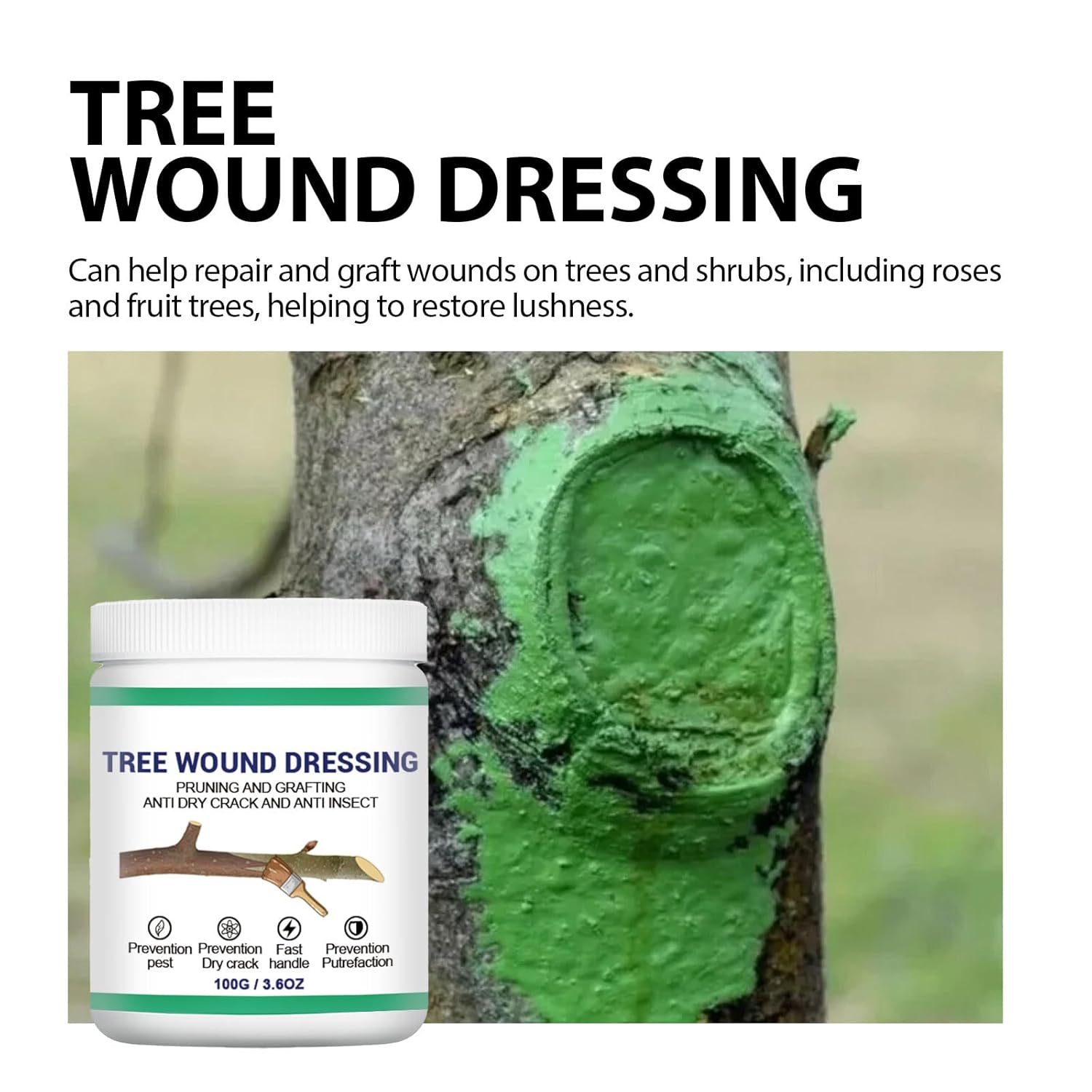 Tree Pruning Sealer, Grafting Wax for Tree and Bonsai, Tree Wound Sealer, Tree Wound Dressing, TreeSealer After Cutting, Tree-Bark Repair, TreeWound Pruning Sealer with Brush (1 Bottle, 3.6oz)