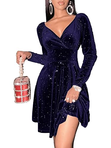Sexyasasii Womens Wrap V Neck Long Sleeve Velvet Glitter A