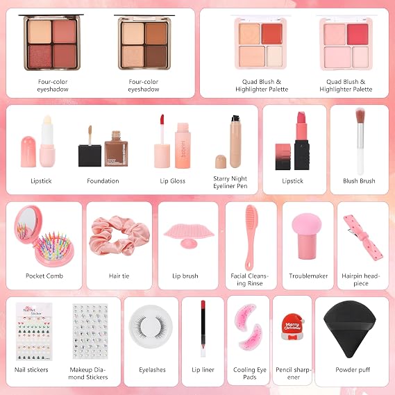 24 Pcs Exquisite Makeup Gift Set - Make Up Birthday Gift Set for Girls Ages 6-12, Makeup Gift Sets for Bday Countdown, Cosmetics Kit for Kids Teens #Pink