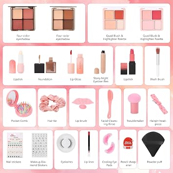 24 Pcs Exquisite Makeup Gift Set - Make Up Birthday Gift Set for Girls Ages 6-12, Makeup Gift Sets for Bday Countdown, Cosmetics Kit for Kids Teens #Pink