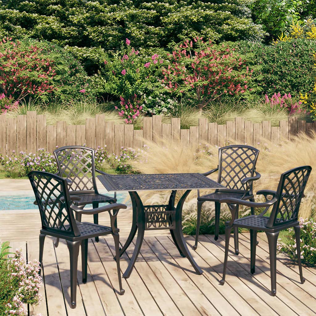 Juego de bistró de 5 piezas de aluminio fundido a presión negro juego de patio muebles de jardín apto para balcones
