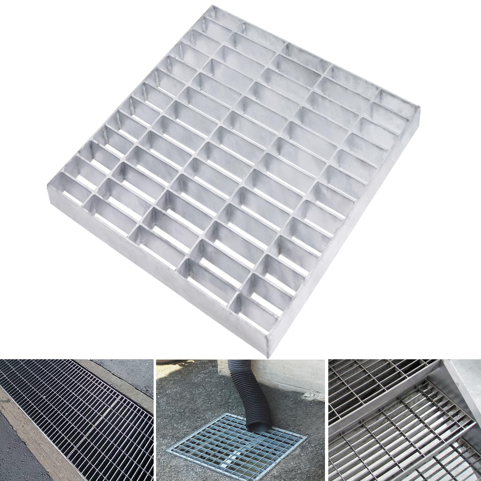 Galvanized Steel Drain Grate, 24x24 Square Outdoor Drain Cover, Durable Heavy Duty B125 Grade Channel Grate for Sewers, Drains, Driveways, Gardens, Garages