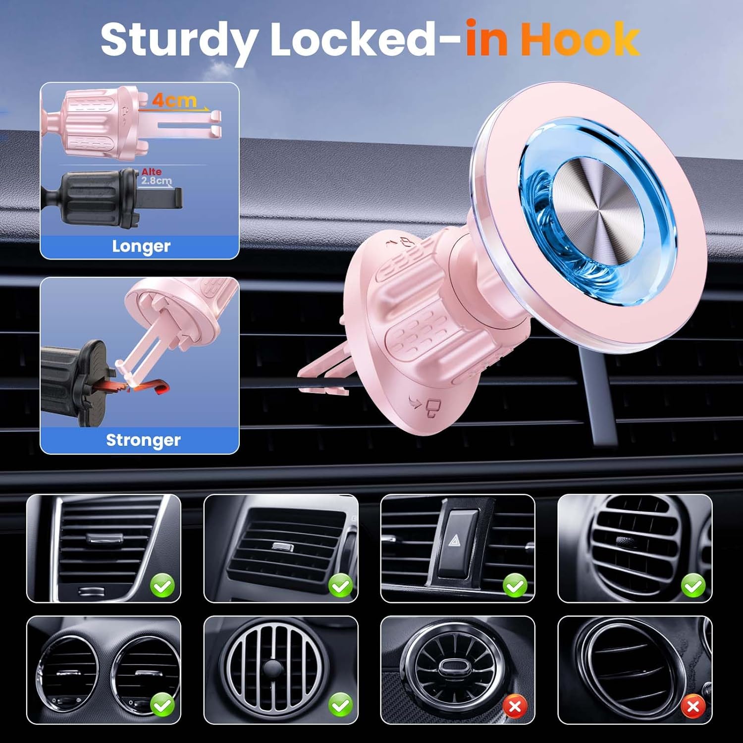 for MagSafe Magnetic Car Phone Holder [2025 Upgraded Strongest Magnet] Car Mount Suction Cell Stand for Dashboard Windshield Vent Compatible with iPhone 16/15/14/13/12/11 Android etc-Pink
