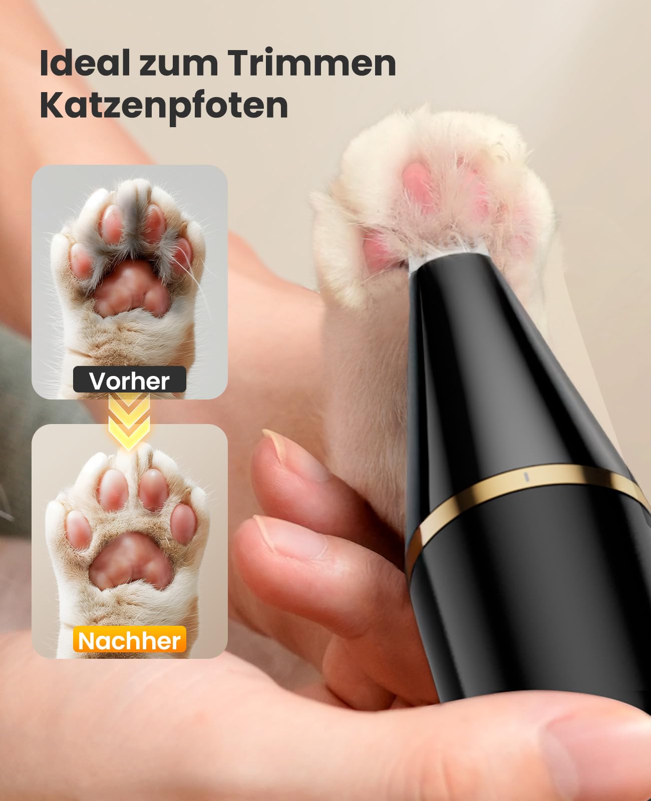 oneisall Pfotentrimmer für Hunde mit 2 Messerkopf, Paw Trim Pro dr Pfoten IPX7 Wasserdicht Hundepfoten Trimmer Leise Schermaschine Hund Katzen für Pfoten, Augen, Ohren, Gesicht, Körpe