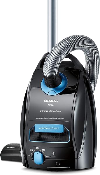 Siemens Staubsauger mit Beutel Q5.0 extreme silencePower VSQ5X1230, ideal für Allergiker, Hygiene-Filter, starke Saugleistung, Bodendüse für Parkett, Teppich, Fliesen, langes Kabel, 850 W, schwarz - 1