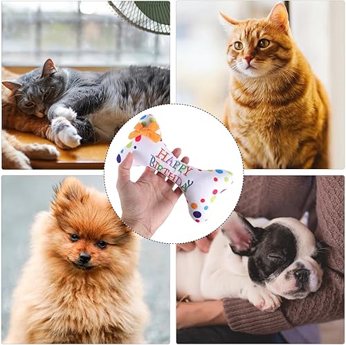 Miniatura 9 de POPETPOP Juguete de cumpleaños para perros: juguetes de peluche con forma de huesos para masticar la dentición del cachorro, 7.27 x 4.13 x 1.18
