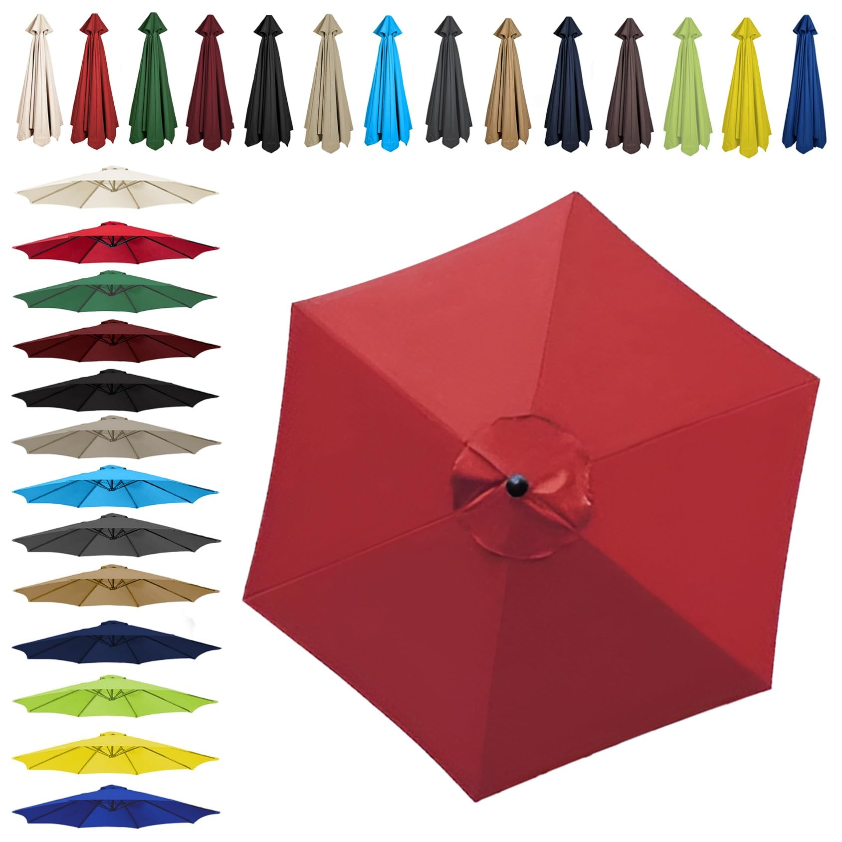 Sun Umbrella Replacement Cloth - 200cm | 2.7m | 300cm (6.5'/8.8'/9.8') - Umbrella Replacement Canopy For 6 Arms/8 Arms, Waterproof UV Protective Polyester Cloth(Color:Red,Size:6 ribs-2.7m(8.8ft)) — image 1