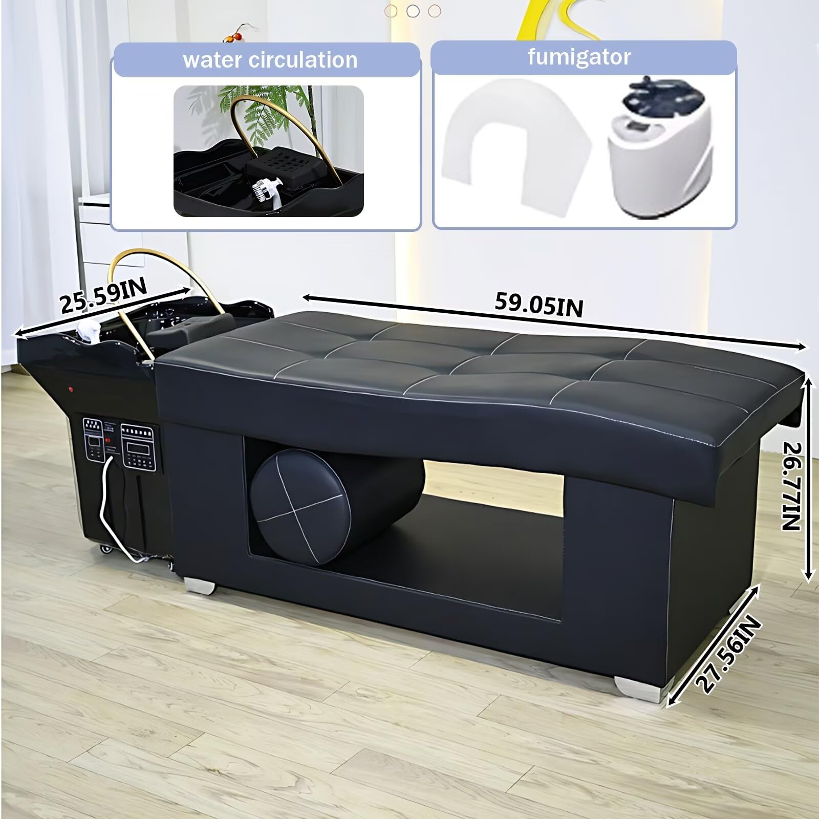 Łóżko do masażu szamponem, sprzęt do salonu piękności z głowicą spa, fumigacją i przechowywaniem wody, prosty modny design, czarny